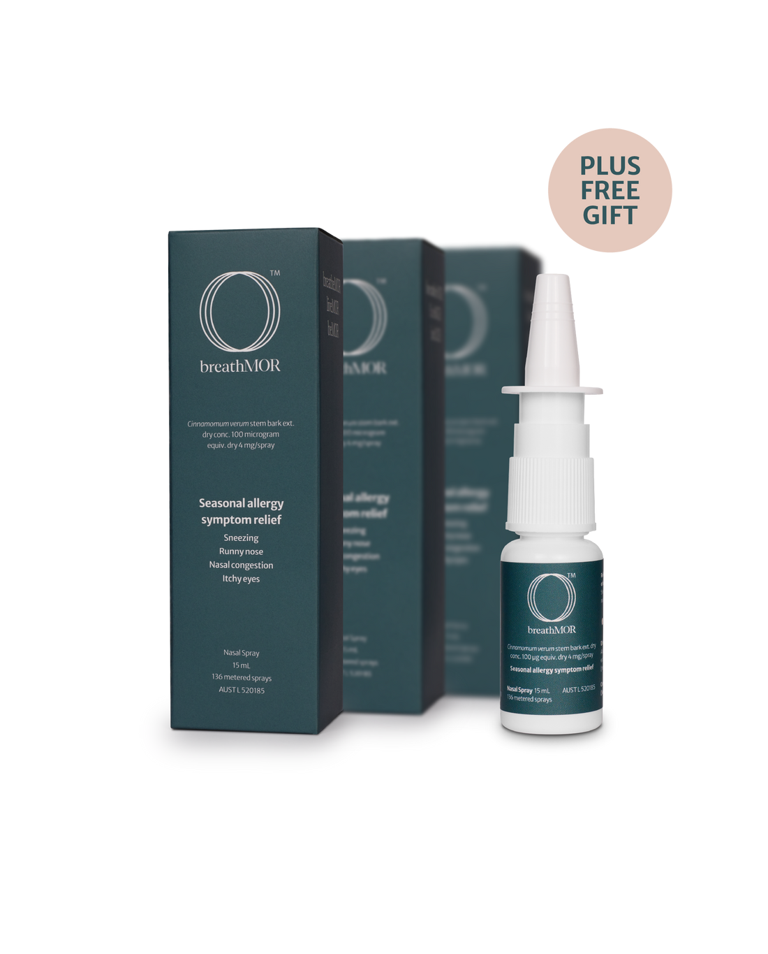 BreathMor Triple Pack nasal spray for hayfever symptoms like sneezing, congestion and itchy eyes.
