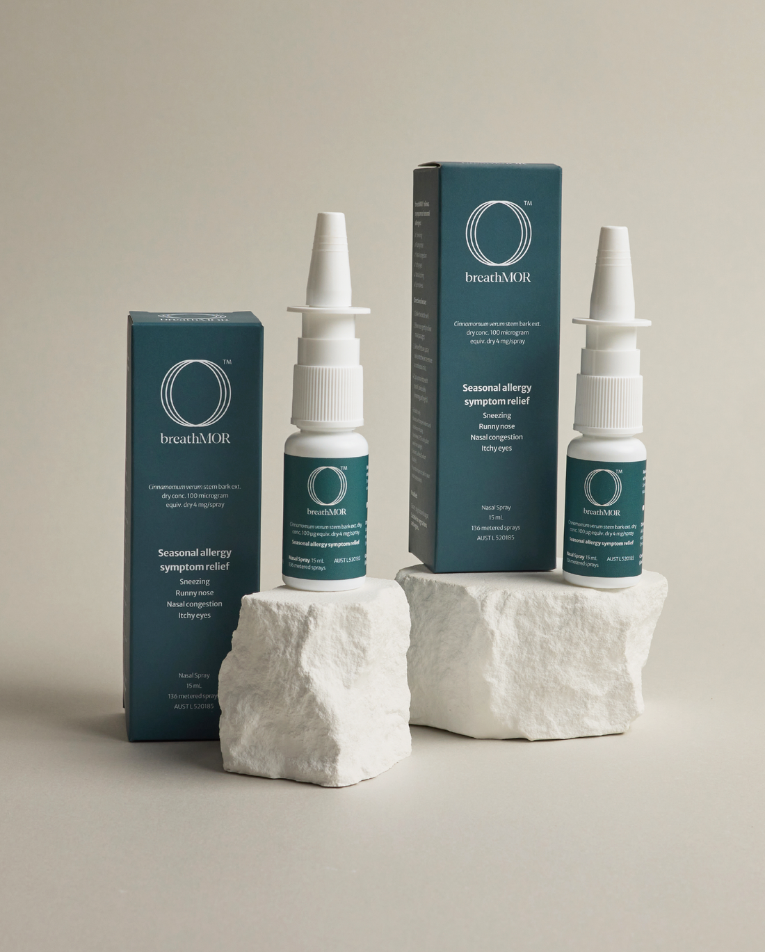 BreathMor Duo Pack nasal spray for hayfever symptoms like sneezing, congestion and itchy eyes.