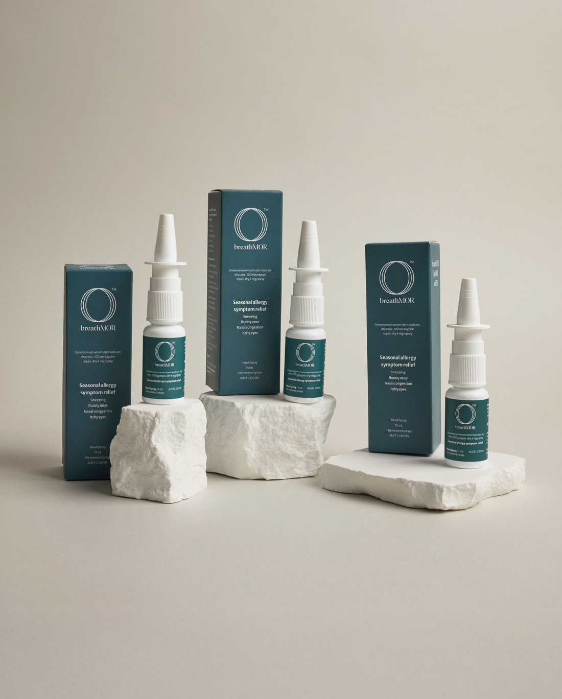 BreathMor Triple Pack nasal spray for hayfever symptoms like sneezing, congestion and itchy eyes.