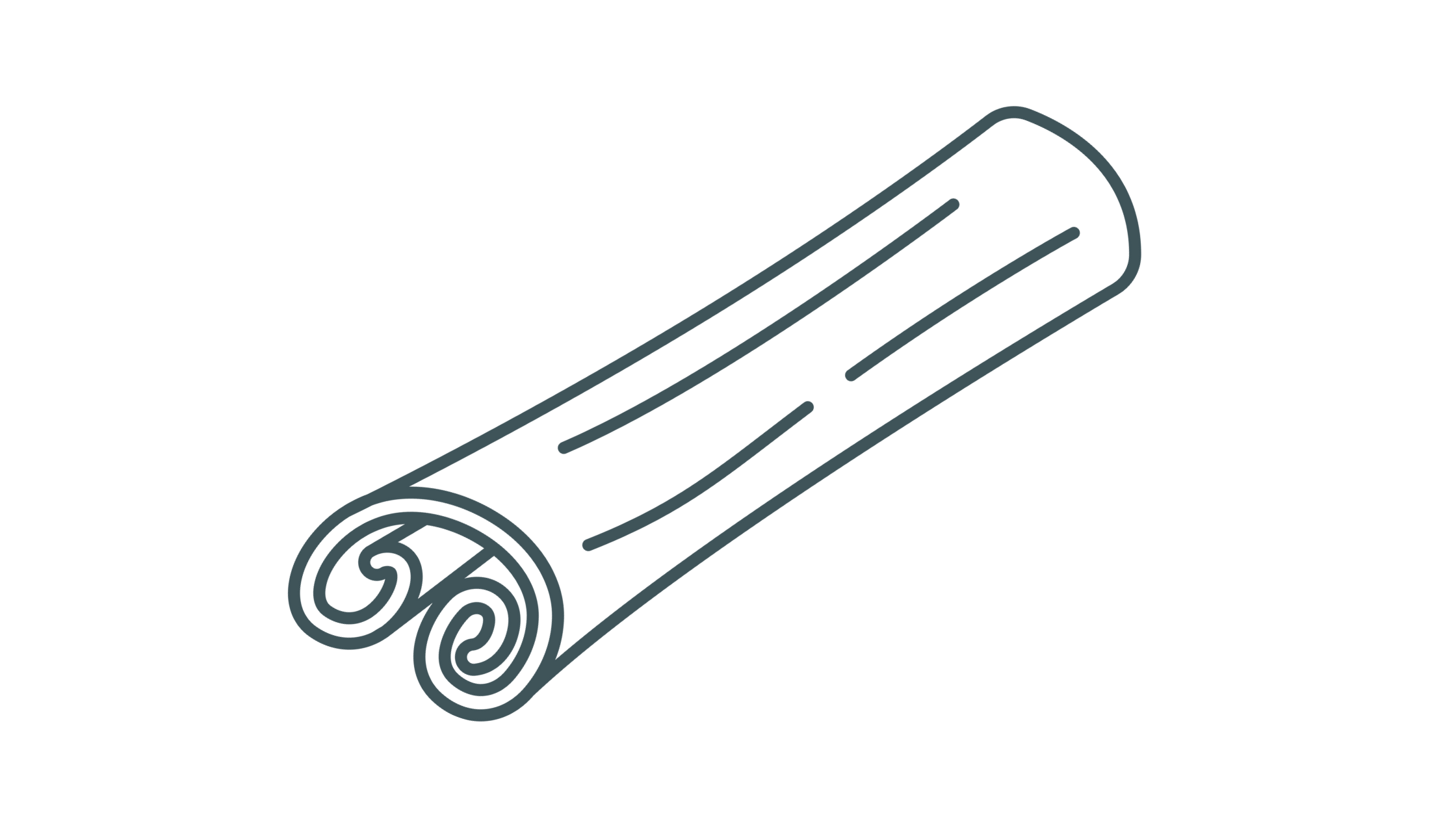 Line drawing of a rolled-up paper scroll on a white background